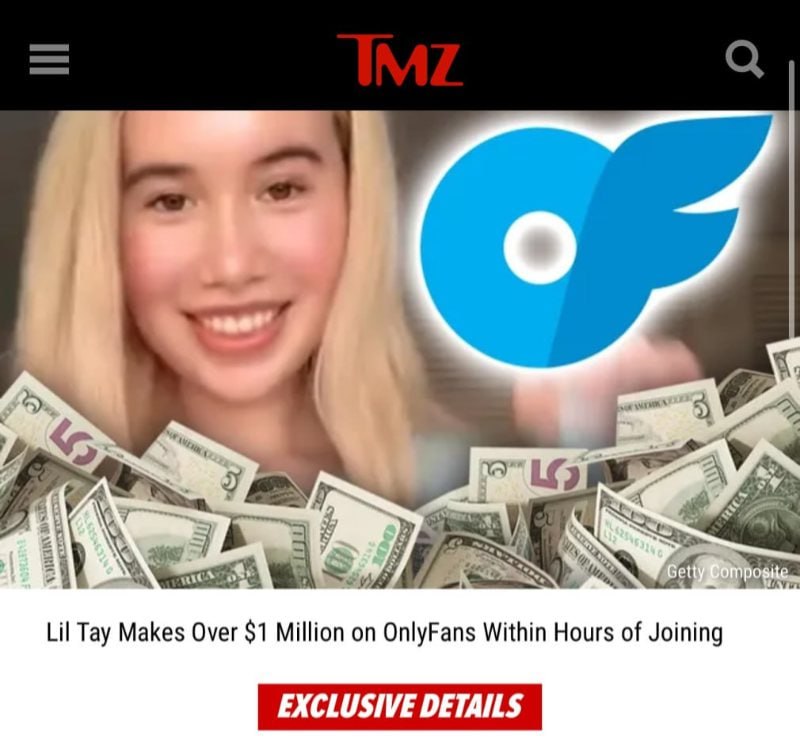 OnlyFans再现收入神话 18岁美少女Lil Tay三小时收入百万美元 全民鸡鸭的时代来了